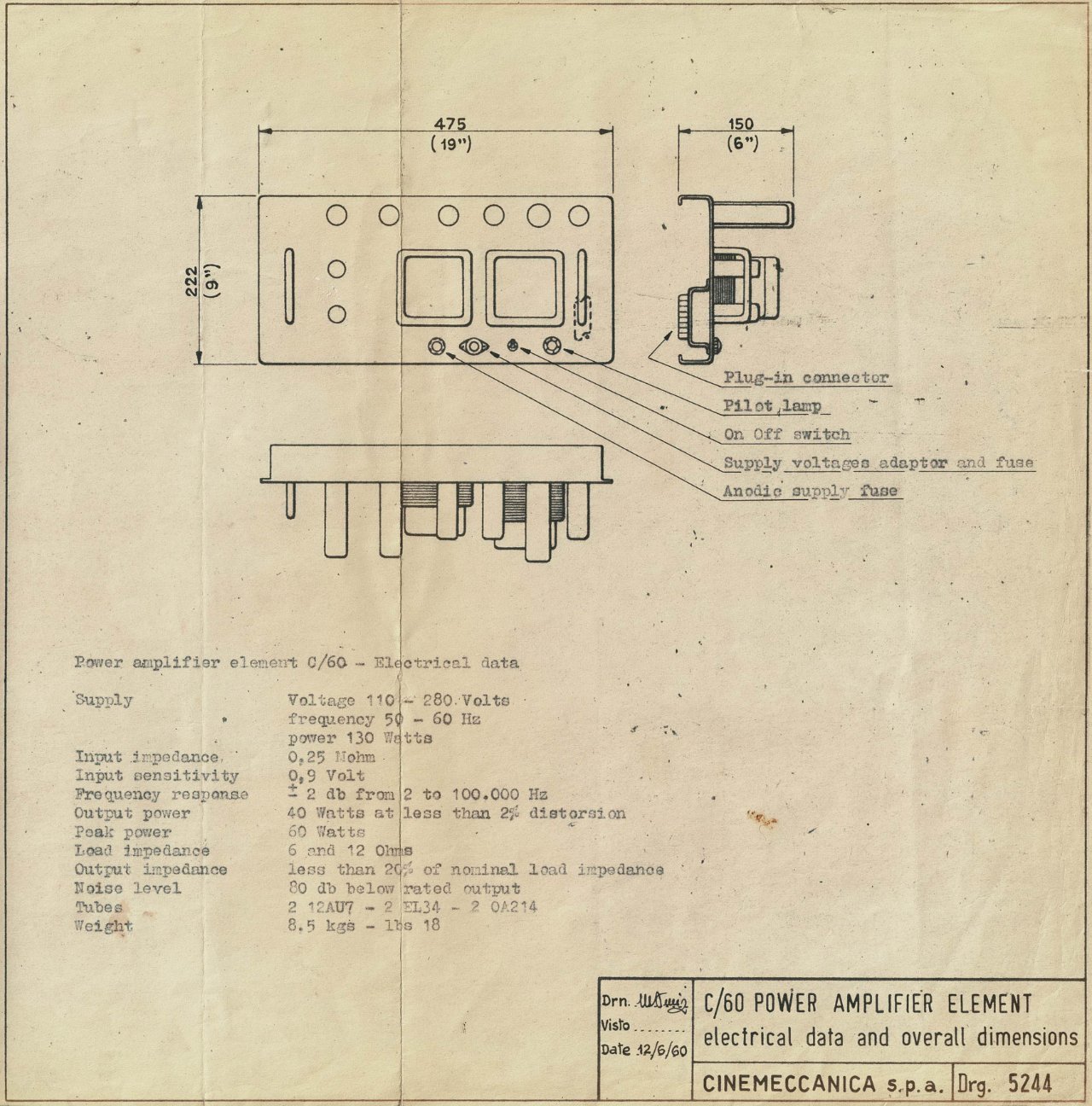 Cinemeccanica C60 - Power Amplifier Element_Dimensions.jpg